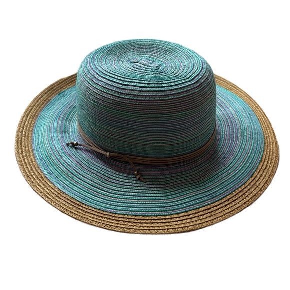 San Diego Hat Company Teal Womens Mixed Brim Sun Brim One Size Ribbon Woven Hat - Picture 2 of 13